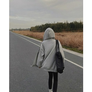 Hoodie zip nữ form rộng vải nỉ bông màu xám, đen , áo hoodie zip nữ khoác kéo khóa 2022