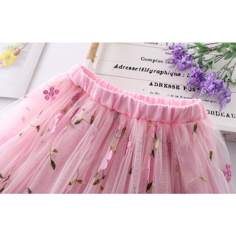 Chân Váy Xoè Tutu Phối Lưới Hoạ Tiết Hoa Nữ Tính Cho Bé
