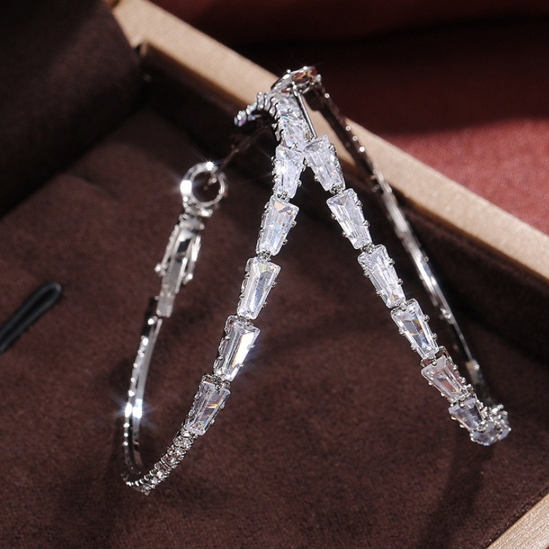 Bông Tai Mạ Bạc 925 Hình Tròn Đính Đá Zircon Thời Trang Cho Nữ