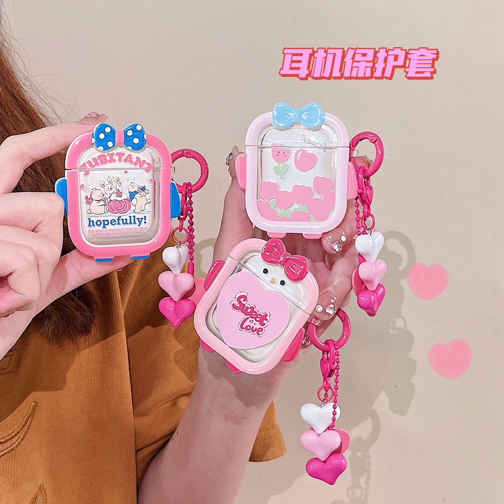 Vỏ Bảo Vệ Hộp Sạc Tai Nghe Bluetooth airpods 1 2 pro Bằng tpu Mềm Hình Trái Tim Nhỏ Dễ Thương