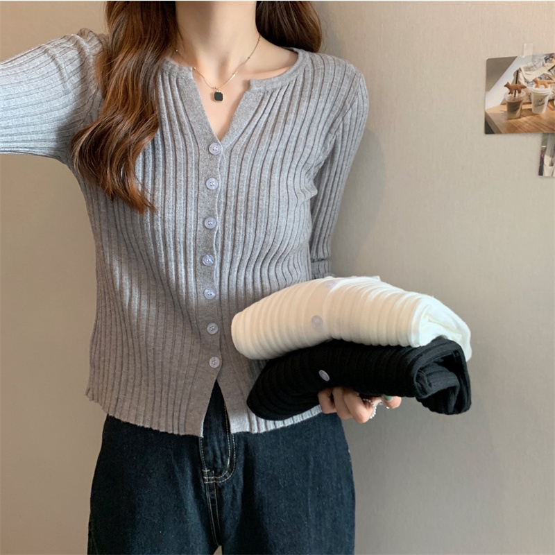 Áo khoác cardigan dệt kim cổ chữ V phong cách Hàn Quốc