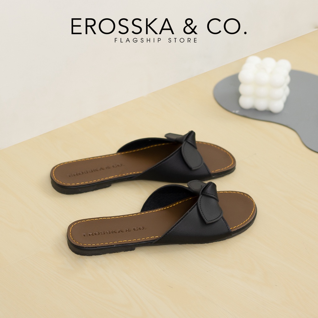 Dép nữ thời trang đế bằng Erosska 2022 quai ngang đính nơ - DE057