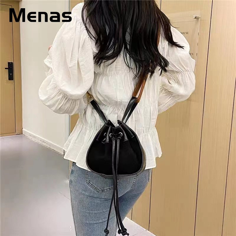 Menas Túi Đeo Vai Dây Rút Bằng Da pu Màu Trơn Sức Chứa Lớn Phong Cách Phương Tây