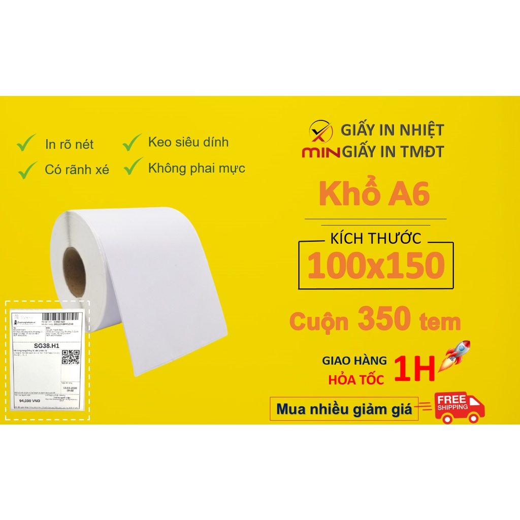 10 cuộn Tem in vận đơn TMĐT Shopee, Tem cuộn 100x150 (350 tem)