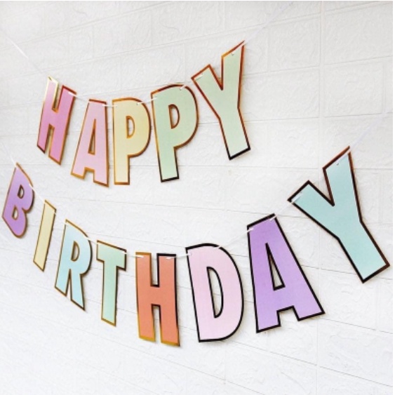 Dây chữ HPBD ngũ sắc viền ánh kim, dây happy birthday trang trí sinh nhật