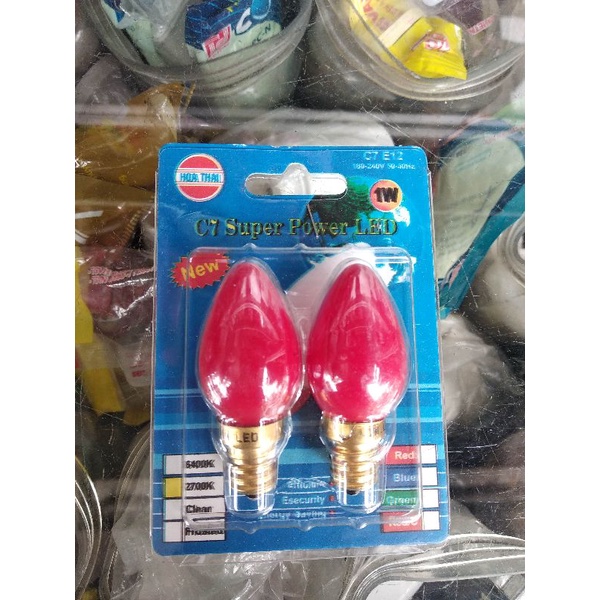 Bóng đèn bàn thờ loại xịn led trái ớt ánh sáng đỏ dùng trang trí, phòng ngủ 1W đầu cắm E12 C7