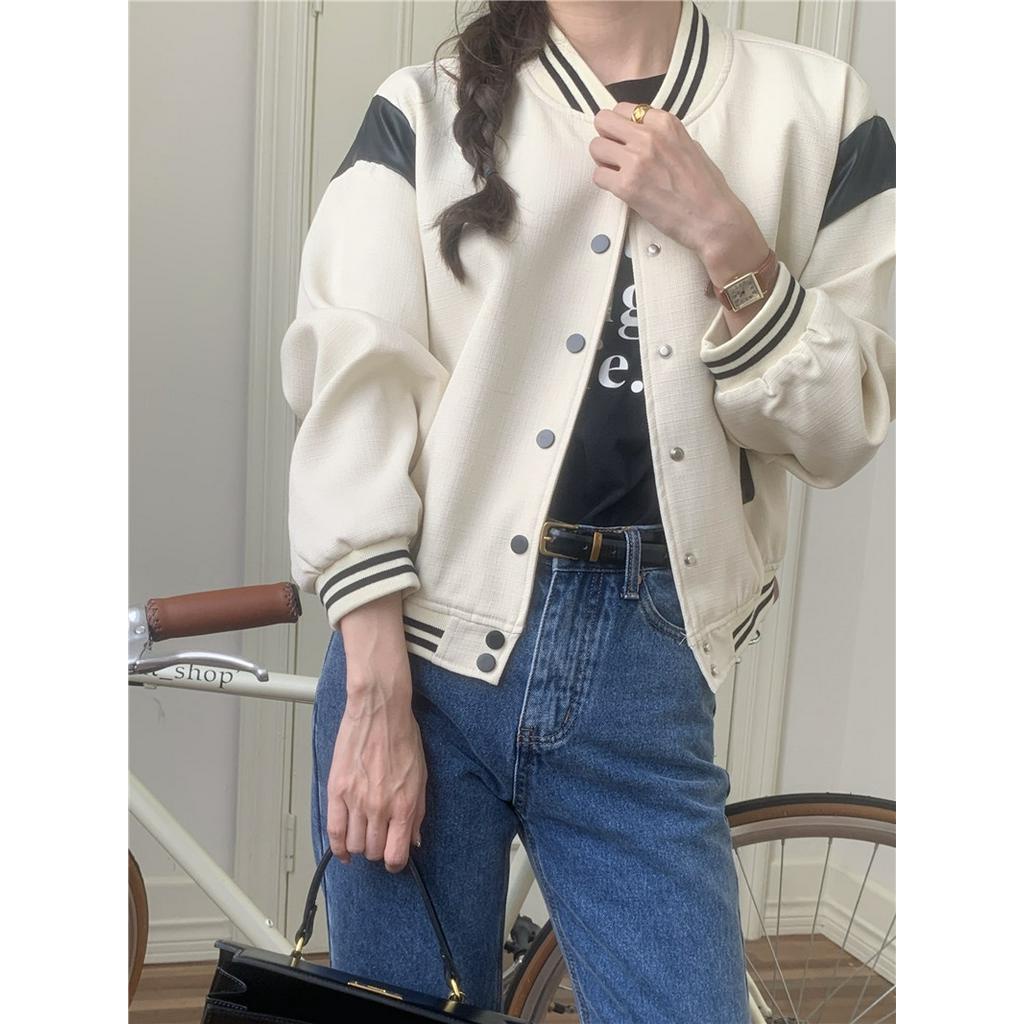 Áo Khoác Bóng Chày Dài Tay Dáng Ngắn Phối Màu Sắc Trẻ Trung 61944