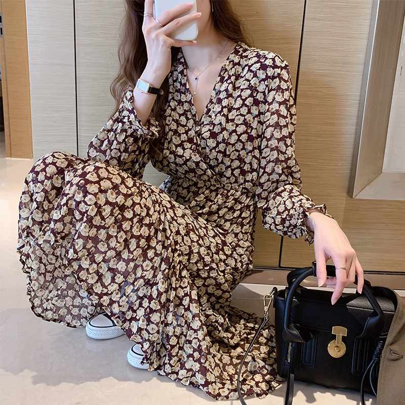 Đầm Chiffon Dài In Hoa Kiểu Pháp Thiết Kế Thanh Lịch Cho Nữ