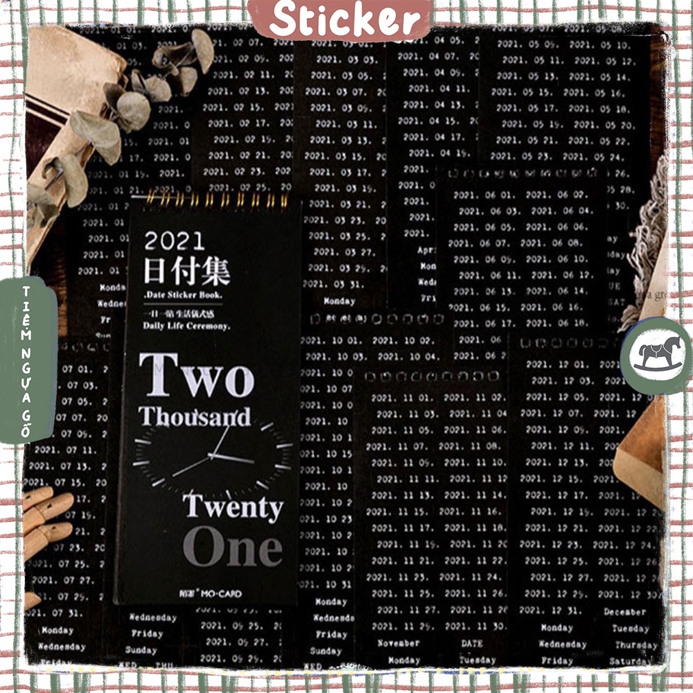 Sổ Sticker Ngày Tháng 2021 Chữ Đánh Máy Dán Sổ Trang Trí Bullet Journal, Trang Trí Sổ Tay - Tiệm Ngựa Gỗ