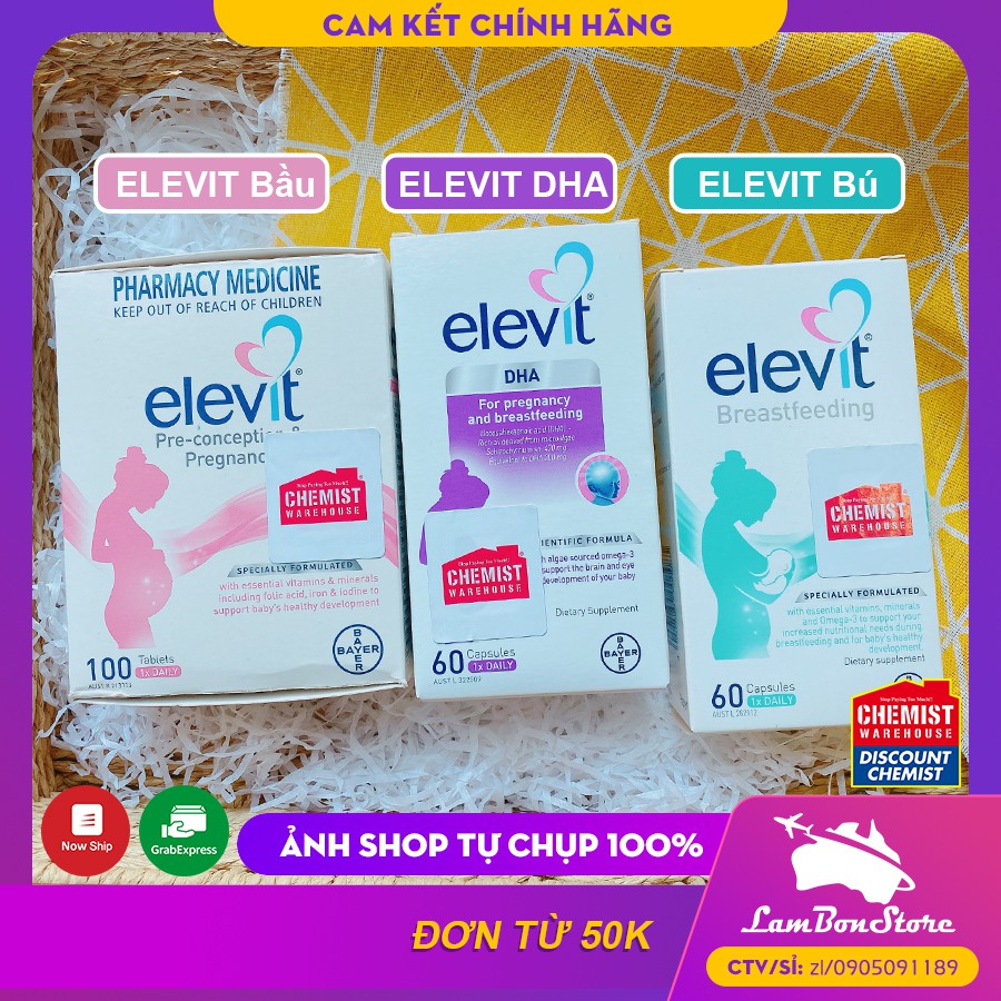 [Tem CHEMIST] Elevit bầu Úc, Elevit sau sinh, Elevit DHA - Xuất xứ Úc