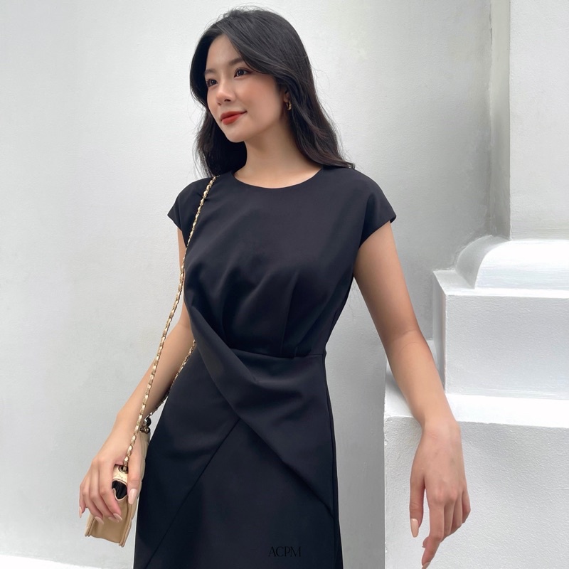 Luna dress / Đầm midi ngắn tay nhún eo