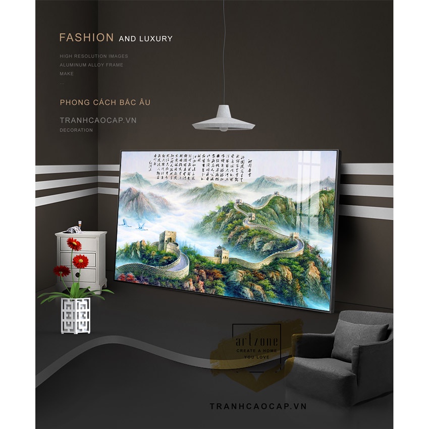 Tranh phong cảnh Sơn thủy đẹp treo tường phòng khách Chất liệu Canvas Khung Composite Khung nhôm kích thước 90X60