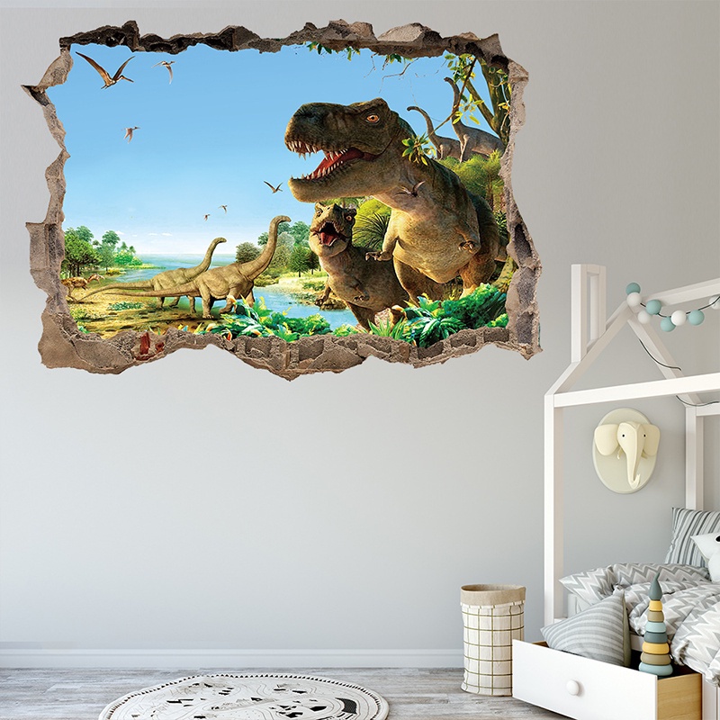 Miếng dán tường bằng PVC hình khủng long 3D trang trí nhà cửa