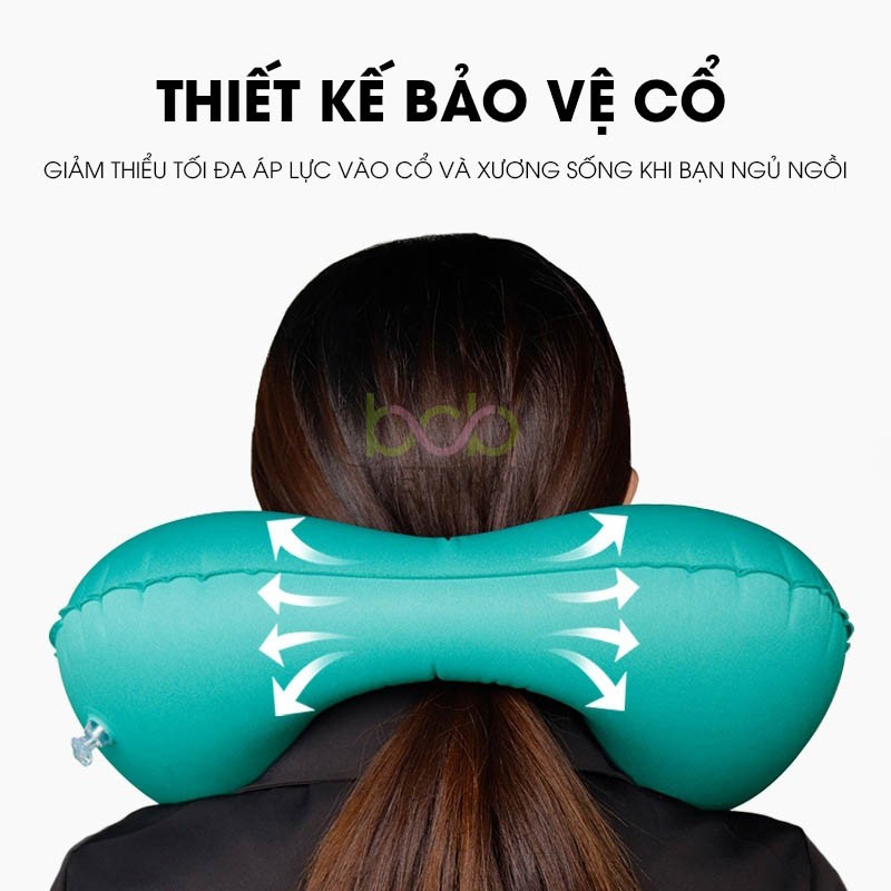 Gối Ngủ Chữ U Văn Phòng Du Lịch Bằng Hơi Có Dụng Cụ Bơm Ấn Tự Động Tiện Lợi Có Thể Xếp Gọn Kích cỡ 46x29cm LY-032