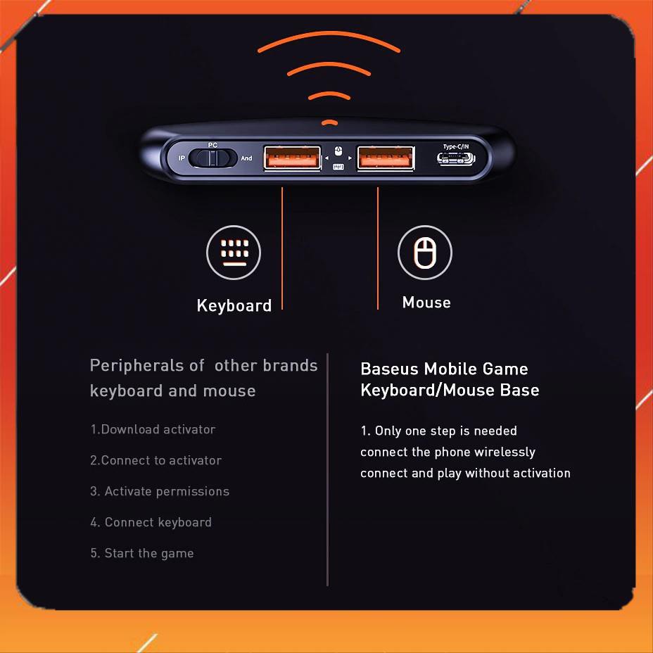 Adapter Hub blutooth 4.0 giúp kết nối bàn phím và chuột hỗ trợ chơi game hiệu Baseus Gamo - Hàng chính hãng
