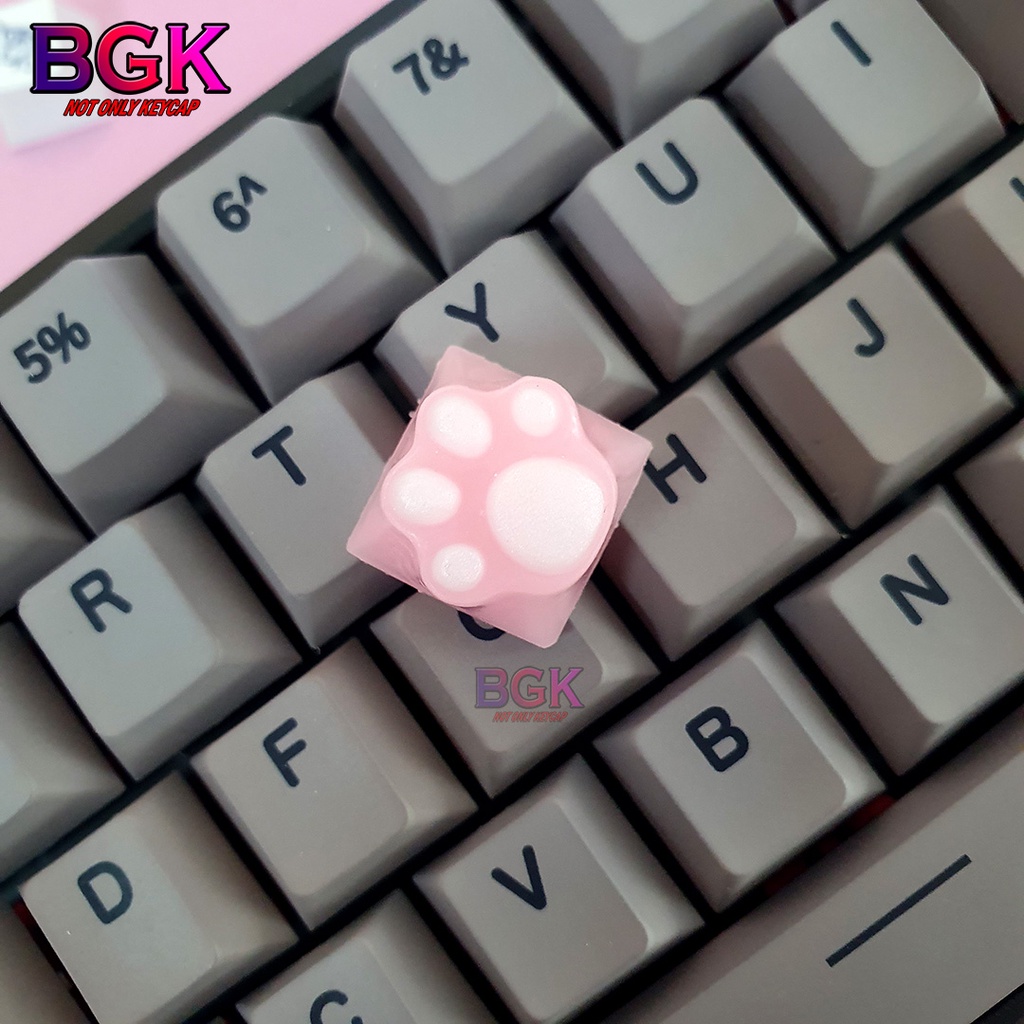 Keycap Lẻ Artisan Dấu Chân Mèo dễ thương màu Hồng Trắng ( cast resin nhiều lớp, Keycap bàn phím cơ,keycap resin độc lạ )