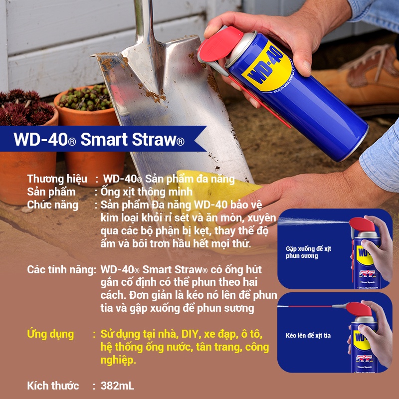 Chai Xịt Tẩy Rỉ Sét WD 40 Smart Straw Chính Hãng Dầu Chống Rỉ Bôi Trơn Làm Sạch Đa Năng Vòi Xịt Thông Minh 432ml