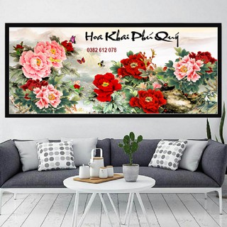 Tranh thêu chữ thập Hoa Khai Phú Quý LV3401, Kích Thước 100x51cm