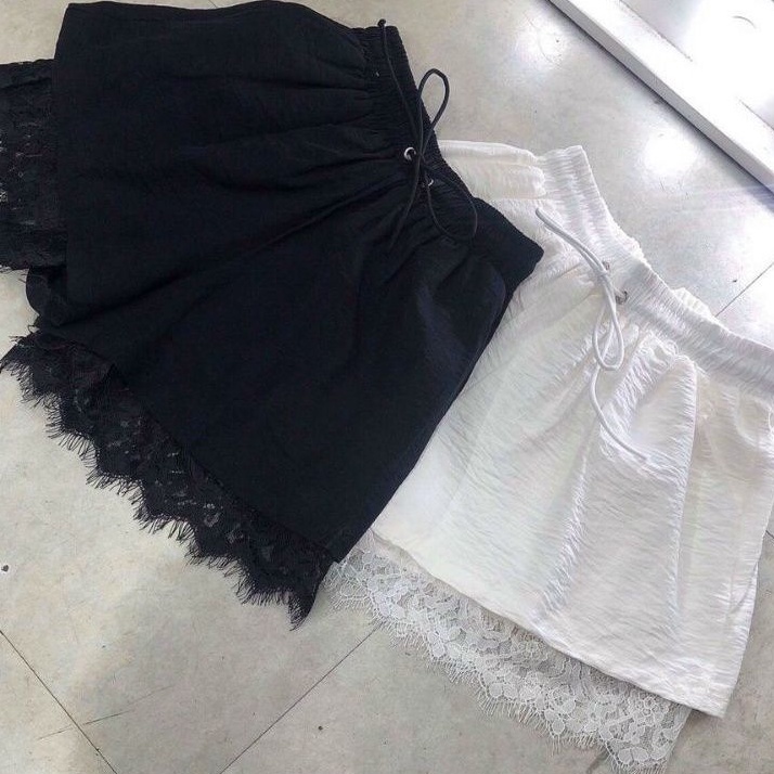 Quần shorts đũi phối ren lưng thun nữ🥰