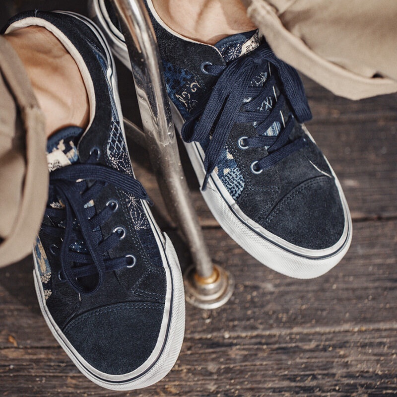 Giày thể thao MADEN vải canvas cổ thấp in họa tiết hoa phong cách retro Nhật Bản