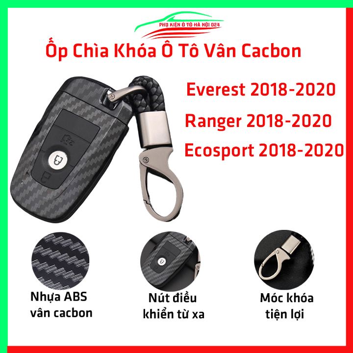 Ốp khóa cacbon EVEREST 2018-2020, RANGER 2018-2020, ECOSPORT 2018-2020 kèm móc khóa