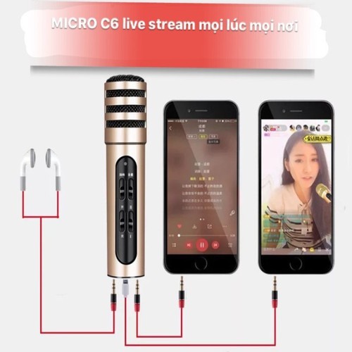 Mic C6 dùng livestream, chơi game, tập hát karaoke gắn được tai nghe tại nhà cực hay - P2037X