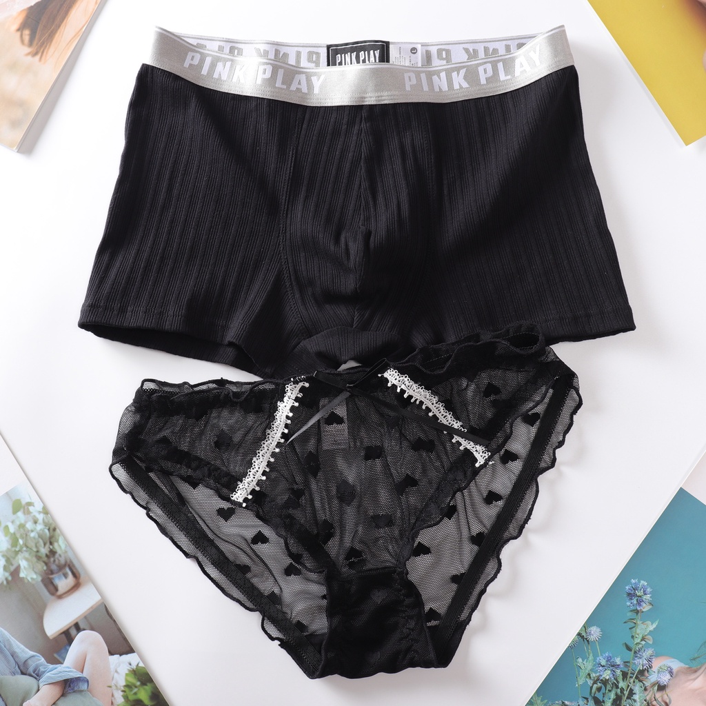 Cặp Đôi Quần Lót Bông Dễ Thương Màu Đen Sexy Nam Boxer Nữ Kích Thước Lớn Mùa Hè Trong Suốt Siêu Mỏng Phù Hợp Với Bộ Đồ Lót