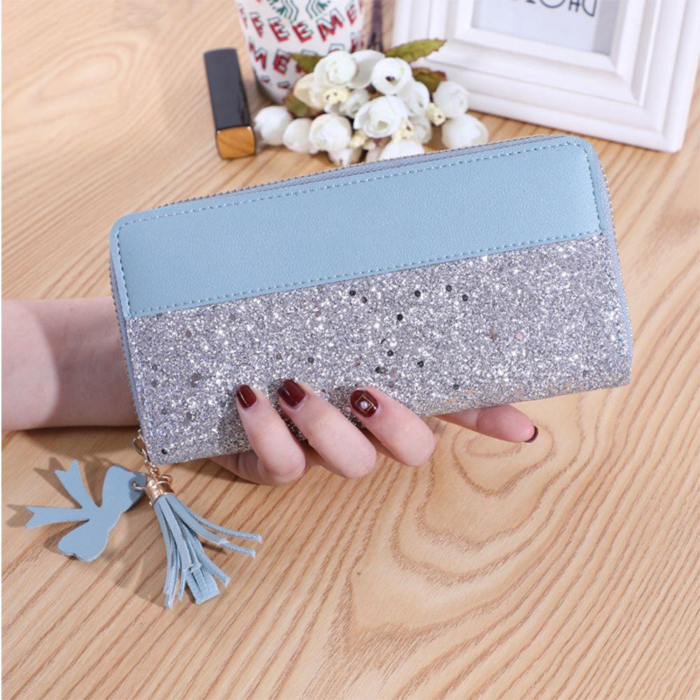 Ví Da Cầm Tay Dáng Dài Đính Kim Tuyến Lấp Lánh Thời Trang Thanh Lịch Cho Nữ