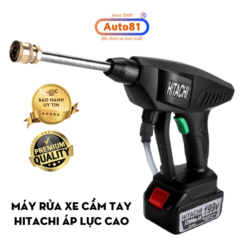 Máy rửa xe mini, máy rửa xe ô tô Hitachi cầm tay, áp lực cao, dùng pin sạc cực nhanh (ẢNH THẬT)