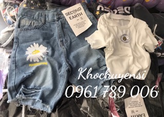 ☀️Quần Jeans Ngố Rách Bông Cúc