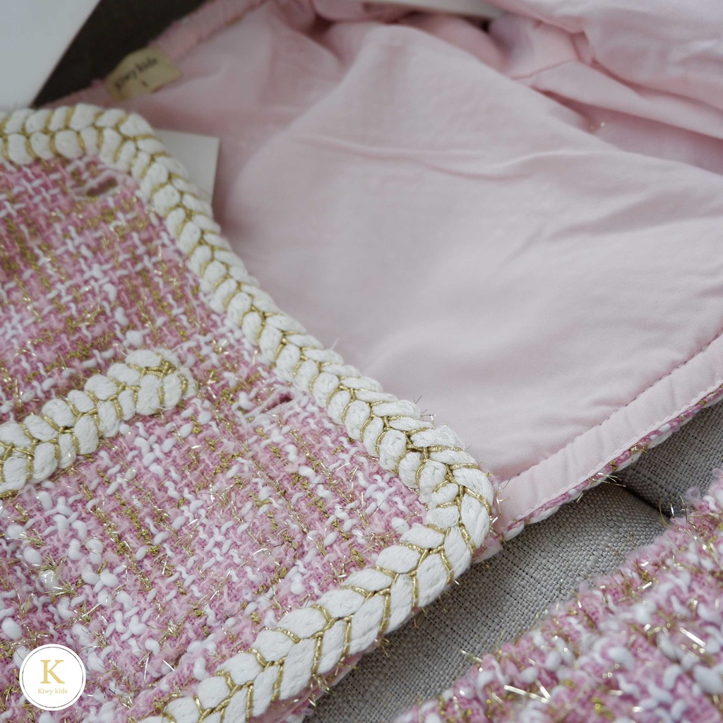 Set dạ bé gái Kiwy Kids chất liệu dạ tweed gồm áo khoác và chân váy cạp chun Kids2107N cho bé từ 9 tháng 11 tuổi