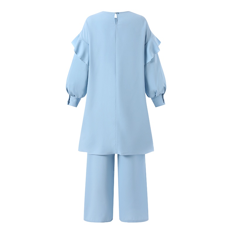 Set áo tay dài cổ tròn kèm quần dài lưng thun ZANZEA thời trang cho nữ