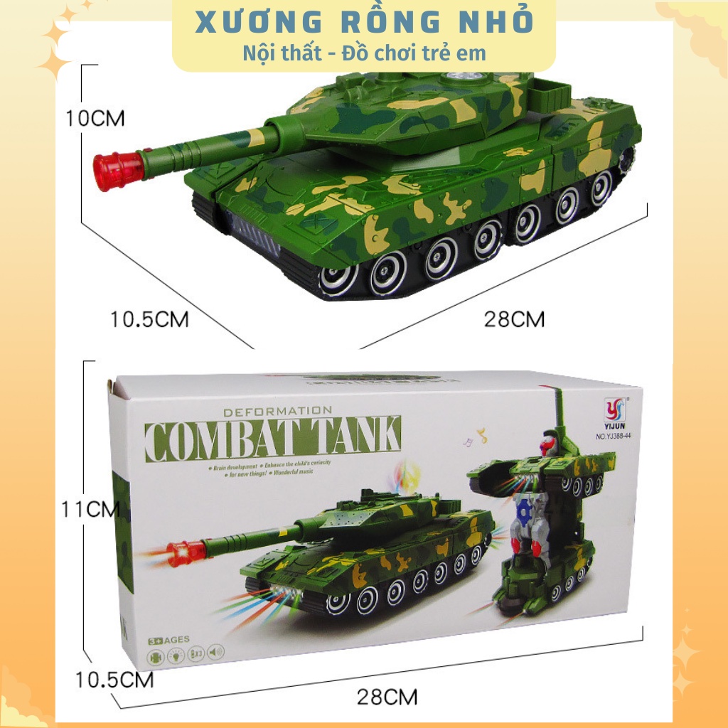 Đồ Chơi Trẻ Em Xe Tăng Biến Hình Robot Tự Động Có Đèn Và Nhạc Cho Bé