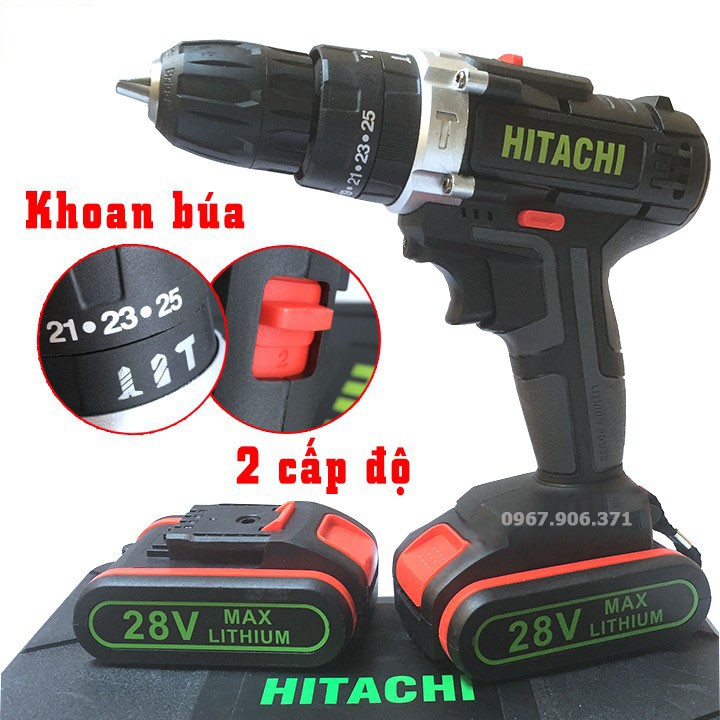 [FREESHIP] MÁY KHOAN PIN HITACHI 28V 3 chức năng (có búa) khoan tường - Máy Bắt Vít, Khoan Sắt 28V