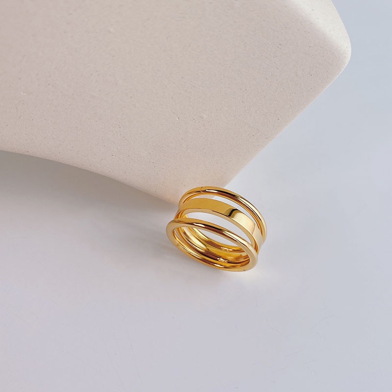 Nhẫn thép titan mạ vàng 18k thiết kế đơn giản phong cách Hàn Quốc thời trang cho nữ