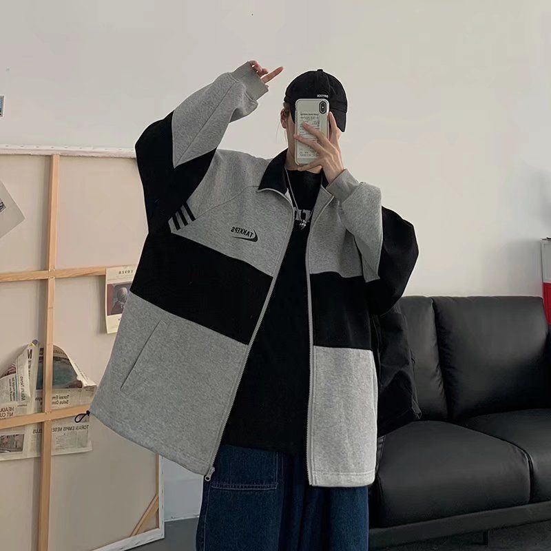 Áo Khoác Cardigan Cổ Đứng Dáng Rộng Phong Cách Harajuku Hàn Quốc Thời Trang Xuân Thu Cho Nam