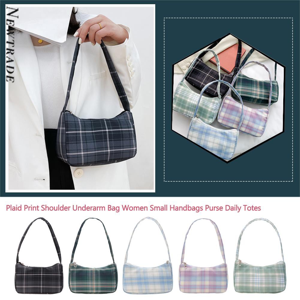 Plaid Print Shoulder Underarm Bag Women Small Handbags Purse Daily Totes