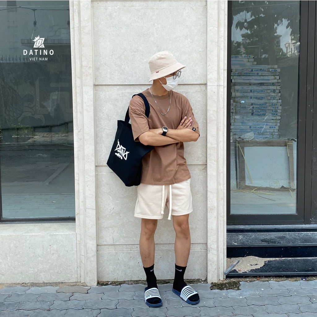 Túi tote canvas DATINO Signature form ngang in lụa Graffiti có dây kéo, có túi nhỏ bên trong