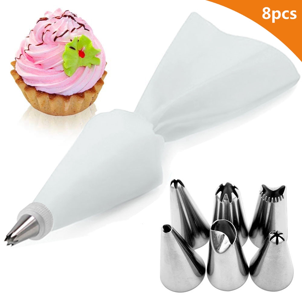 Set 8 Túi Silicone Bắt Bông Kem + 6 Đầu Bắt Kem Có Thể Tái Sử Dụng