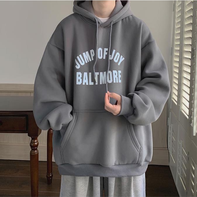 Áo Khoác Hoodie Vải Cotton Dày Dáng Rộng In Chữ Kaki Kiểu Mỹ Thời Trang Cho Cặp Đôi