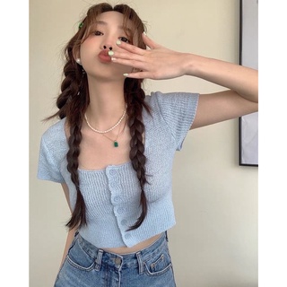 Áo croptop len mỏng cổ vuông