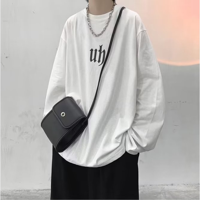 Áo Thun Tay Dài Cổ Tròn Dáng Rộng In Chữ Phong Cách Hip Hop Hàn Quốc Thời Trang Cho Nam Size M-5XL