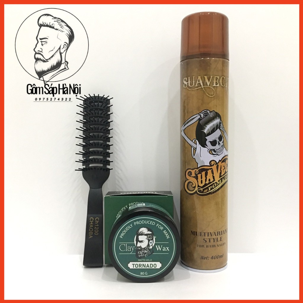 [ Chọn Gôm ] COMBO Gôm Xịt Tóc + Sáp Vuốt Tóc Tornado Siêu Giữ Nếp Tặng Lược