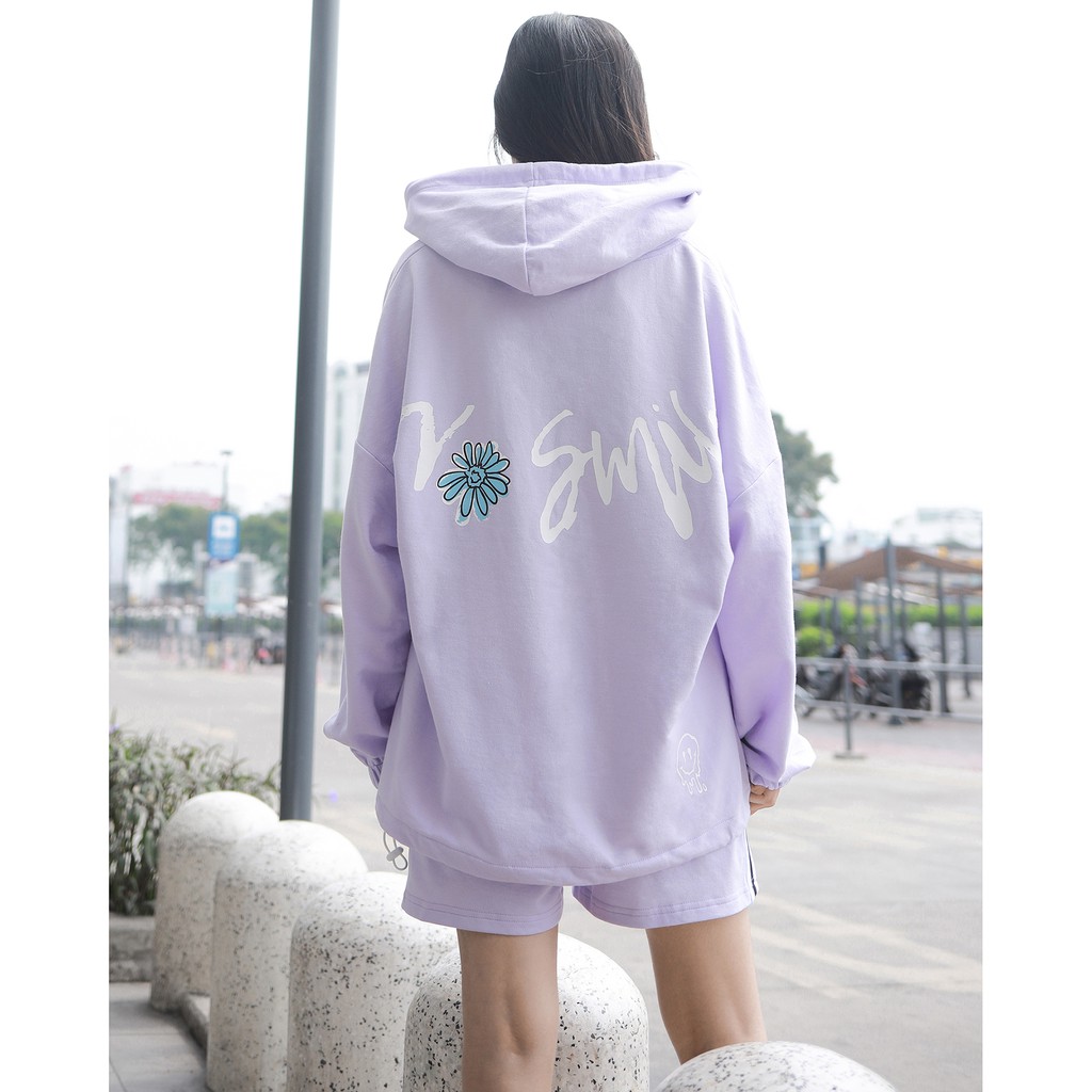 Áo Hoodie No Smile - Phía Trước Và Sau In Hình Sắc Nét - Chất Vải Nỉ Da Cá - Form Oversized Rộng Thoải Mái - Màu Tím