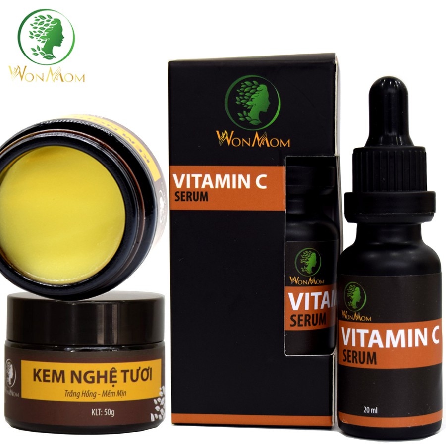 [ Giảm 50K - Đơn 479K ] Bộ dưỡng trắng hồng, mịn màng da mặt Wonmom ( 1 serum vitamin C + 1 kem nghệ tươi )