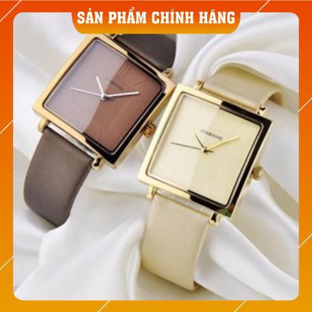 Đồng hồ nữ EVERYONE mặt vuông dây da cao cấp size 36mm