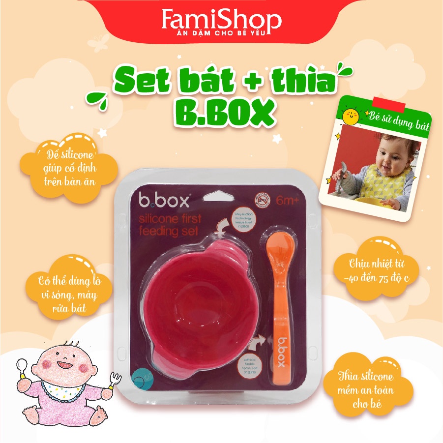 FamiShop Set bát+ thìa silicone cho bé ăn dặm B.BOX