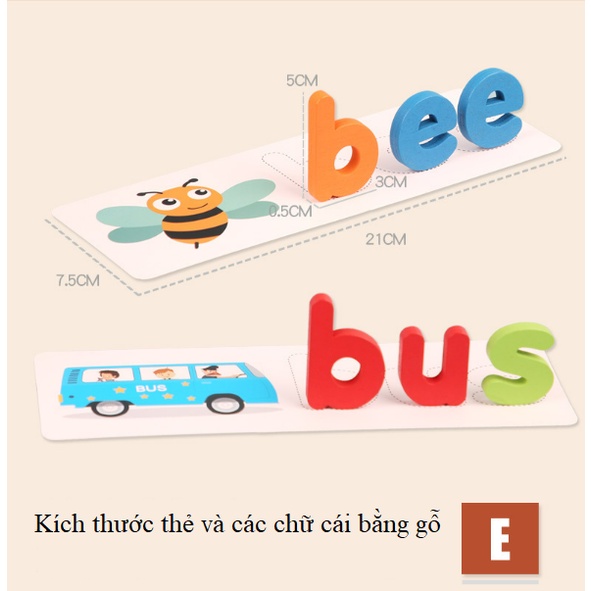 Bộ 52 chữ cái bằng gỗ ghép thẻ học tiếng anh giúp bé vừa học vừa chơi