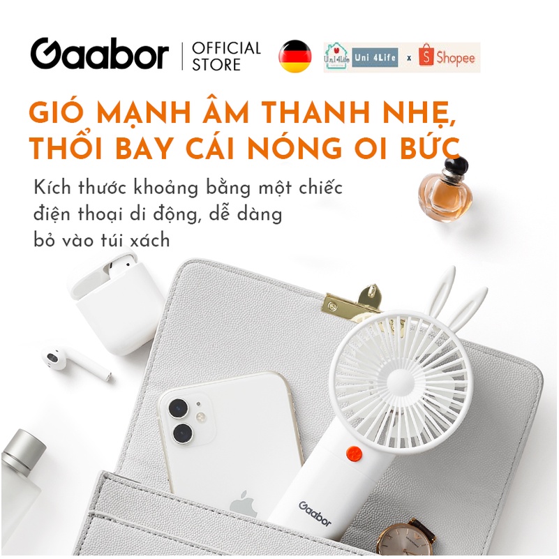 Quạt cầm tay mini tích điện GAABOR GFH-N78A sạc USB di động tiện lợi - Hàng chính hãng