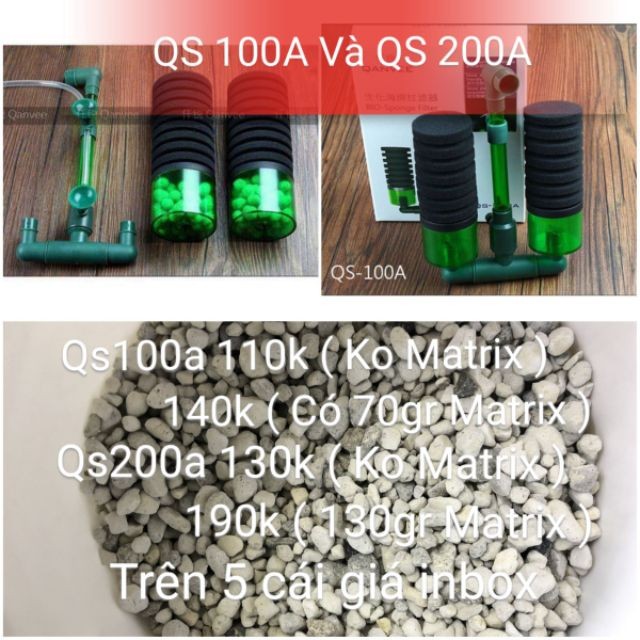 Lọc Hồ Tép, Vi Sinh Qanvee QS100A, QS200A Có Vật Liệu Lọc Matrix - Guppy Xanh